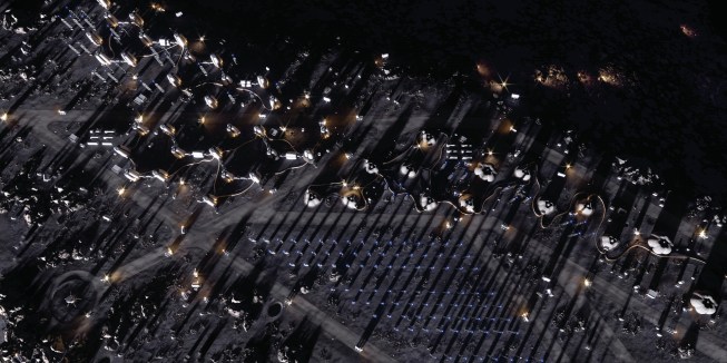 Aerial of the Moon Village by Skidmore, Owings & Merrill, in partnership with the European Space Agency and MIT.