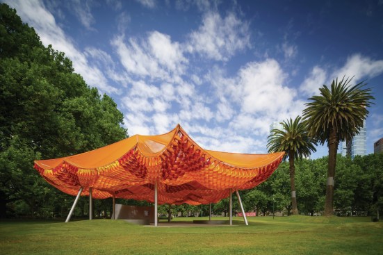 MPavilion, designed by Bangkok-based architecture and design practice, all(zone), which is Australia's leading architecture commission, located in Queen Victoria Gardens, Melbourne.
