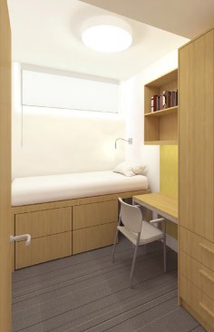 A single-occupancy bedroom in Munger Hall