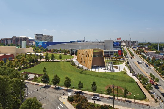View from north, showing the lower Ivan Allen Plaza and entrance for special events and tours