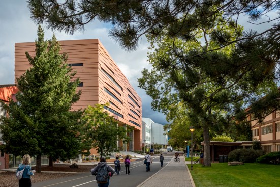 View of campus context and pedestrian streetscape