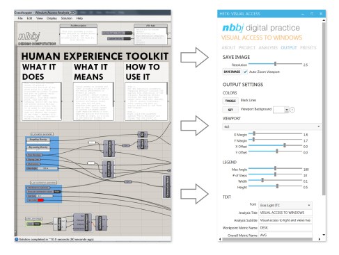 A comparison of the standard Grasshopper interface with the interface created in Human UI