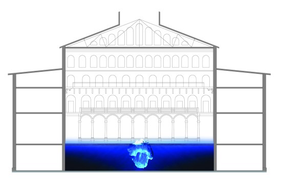 A datum set at 20 feet above the ground floor will establish a "waterline" with icebergs floating in the atrium.