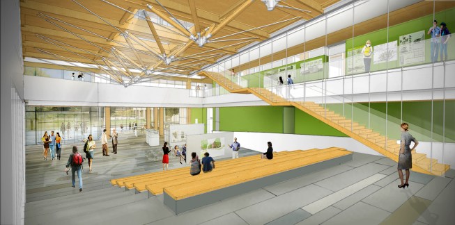 The Design Building at UMass Amherst will support collaboration among the departments of landscape architecture, architecture, and building technology. It makes extensive use of cross-laminated timber.