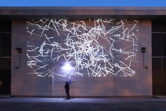 When The Drawing Is Moving, a projection by Carl Lostritto originally exhibited May 19-June 15, 2017, at the Night Gallery, an outdoor exhibition space and project by Future Firm (Craig Reschke and Ann Lui) at the former Anthony Overton Elementary School, and part of the Creative Grounds initiative.