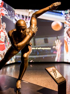 A statue of U.S. speedskater and Olympic gold medalist Shani Davis