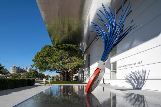 Claes Oldenburg and Coosje van Bruggen’s Typewriter Eraser, Scale X, in front of the new entrance