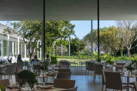 The Norton Museum restaurant overlooks the new subtropical garden
