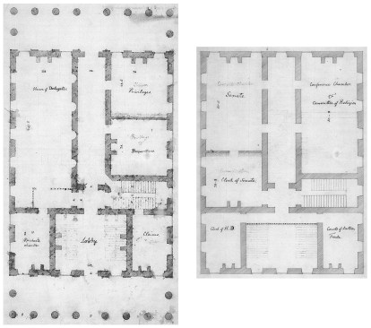 Floor plans, drawn by Thomas Jefferson, of his 1780 scheme for the Virginia State Capitol Building