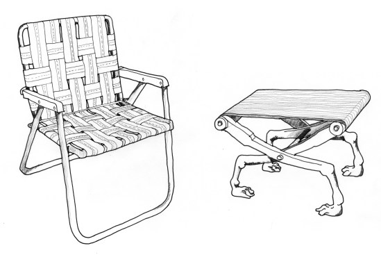 Fredric Arnold's folding aluminum lawn chair and a Roman curule