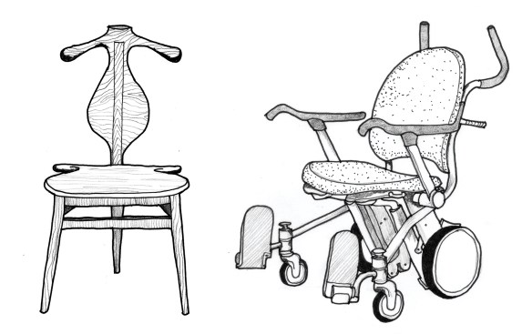 Hans Wegner's Valet Chair and Michael Graves' transport wheel chair