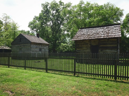 Log cabins that date back to New Harmony's 19th-century utopian past