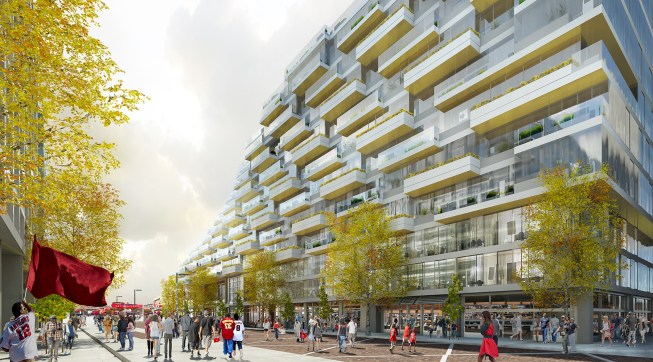 Northeast corner rendering looking down Half Street SE