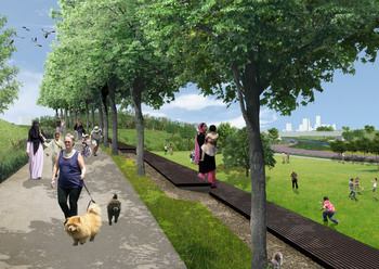 AECOM’s plan calls for new green spaces and a network of footpaths, cycle-ways, canal towpaths, and bridges.