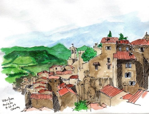 Orvieto, Italy, and the farming valley below