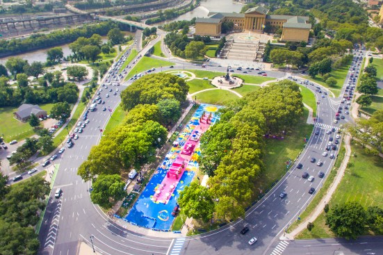 Oval+ (pictured here in 2019) is an annual six-week summer installation that PORT has staged in the Eakins Oval along the Benjamin Franklin Parkway in Philadelphia.