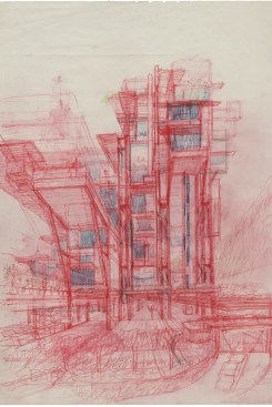 A drawing of the unbuilt Plantation Road residences, by Paul Rudolph