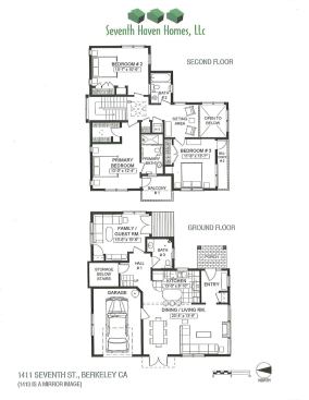 The two houses, which are mirror images of each other, were designed to maximize natural light penetration while making efficient use of a compact lot.
