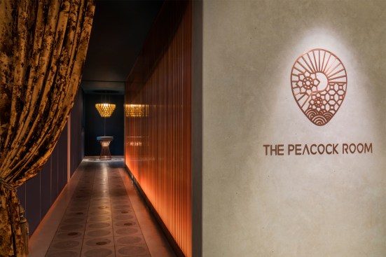 Main entry, the Peacock Room restaurant