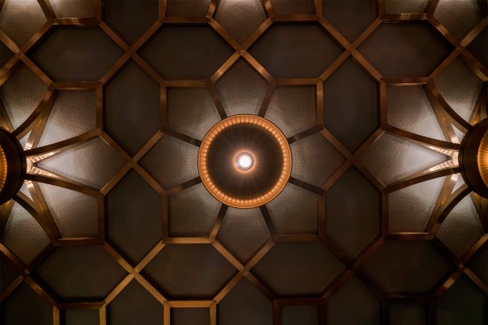 View of ceiling from below, private dining room, the Peacock Room restaurant