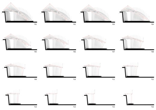 The Pinch features 17 roof trusses, which bear on a concrete retaining wall and a timber column.