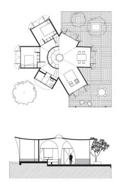 The building plans for the recycled home in&nbsp;Tlayacapan, Mexico, visualizing how the concrete plinth provides a support system.