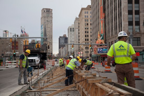 Construction on the Q Line near the historic Fox Theatre