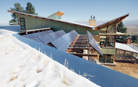 Residential Architect  March 2005  Natural Habitat   The straw bale Johnson residence in the Sierra Nevada Mountains is virtually free of the power grid. Upturned roofs collect sunlight and offer views of Job’s Peak.