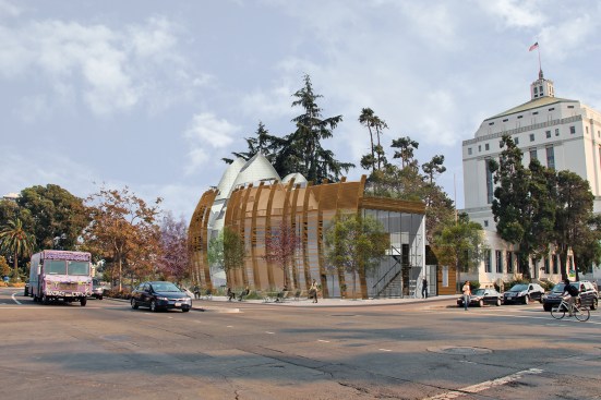 A rendering of a proposed Restorative Justice Center in Oakland