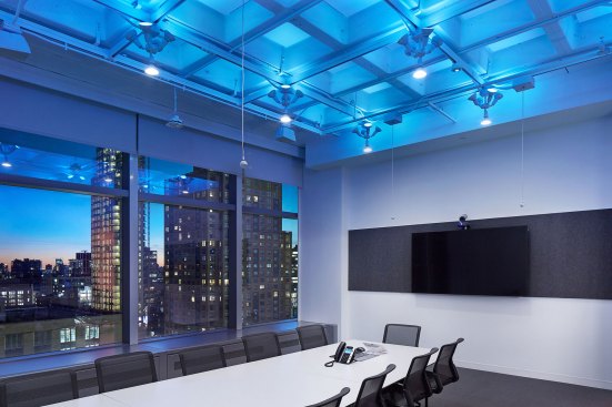 The conference room. The proprietary lamp technology uses RGBW LED chips to accurately produce and maintain any color point.