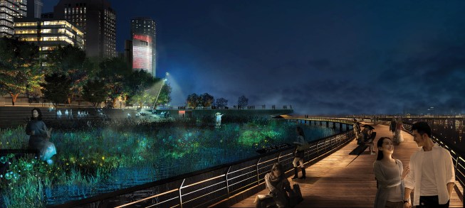 CONCEPTO’s competition-winning lighting master plan design for the banks of the Huangpu River in Shanghai incorporates bioluminescent lighting elements in the water.