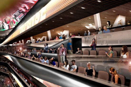 Upper concourses feature two to three rows of seating and then expansive balconies for socializing.