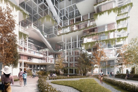 A proposal for the Ryde Civic Center in Sydney, Australia, merges vertical gardens and public space into an environmentally sensitive mini-city.