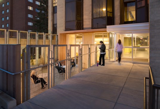 The partitions between the deck and walkway into Clerc Hall were opened up for visual connectivity.
