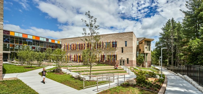 One of the courtyards behind the school