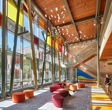 The interior of the school, which exudes "good cheer"