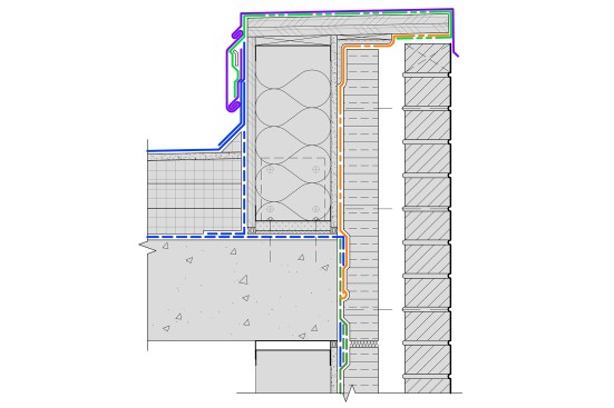 Sample parapet wall section strategically incorporating color and line patterns