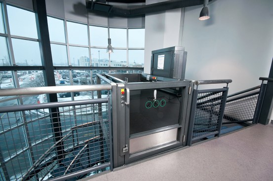 At iFly indoor skydiving schools, they believe that “regardless of physical or cognitive challenges, everyone should be given the opportunity to spread their wings.” The credo is brought to life by specially trained instructors and stylish accessibility lifts like this Savaria V-1504 at the Montreal location.