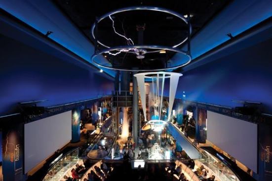 The dynamism of the exhibit is apparent as the Tesla Coil replicates bolts of lightning is in the forefront.