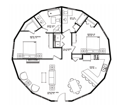 Monterey A floor plan: 2 bedroom / 2 bath, 1165 heated sq. ft. 