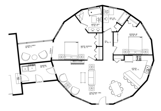 Monterey B floor plan: 2 bedroom / 2 bath, 1,261 heated sq. ft., package includes garage