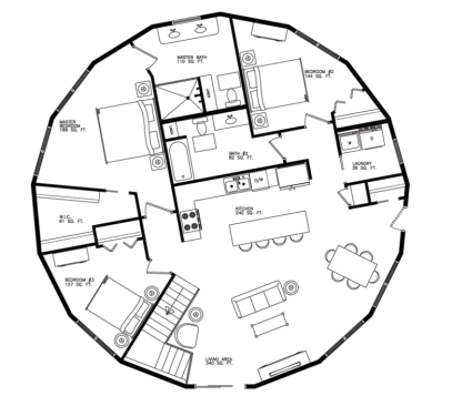 Chesapeake A floor plan with stairs: 3 bedroom / 2 bath, 1,496 heated sq. ft. 