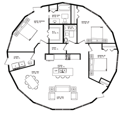 Chesapeake B floor plan: 3 bedroom / 2 bath, 1,496 heated sq. ft.