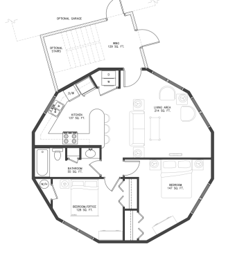 Camden A floor plan with stairs: 2 bedroom / 1 bath, 875 heated sq. ft. 