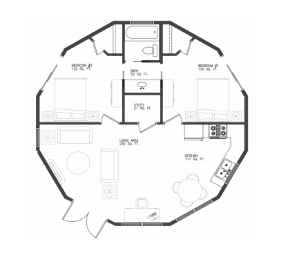 Camden B floor plan: 2 bedroom / 1 bath, 746 heated sq. ft. 