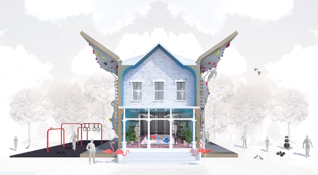 The “No Vacancy + Four Corners” proposal “explores seven alternative modes of homeownership by weaving small business opportunities into an existing historical house in Detroit’s Virginia Park district,” per a project description.
