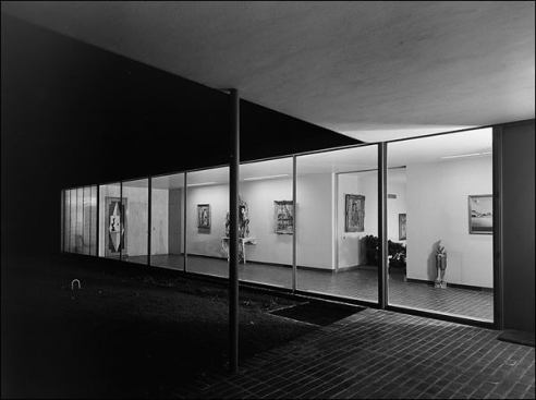 A. Conger Goodyear House, Old Westbury, N.Y.
Edward Durell Stone  Photographer: Ezra Stoller &copy; Esto Architectural historian Caroline Rob Zaleski discovered that Stone was one of the few American architects to see Mies van der Rohe’s Barcelona pavilion and to discuss the structure with its maker.