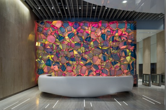 The feature wall's nighttime color palette.