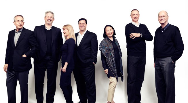 SOM partners from left to right: Gene Schnair, FAIA; Kenneth A. Lewis, AIA; Carrie Byles, FAIA; Brant E. Coletta, AIA; Xuan Fu, AIA; Gary Haney, FAIA; William F. Baker