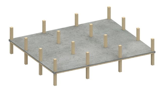Typical framing zone rendering in the model mass-timber structure